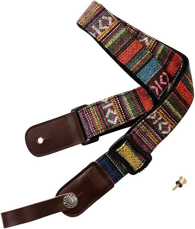 MUSIC FIRST Classic Country style Soft Yarn-dyed fabric & Genuine Leather Ukulele Strap Ukulele Shoulder Strap Version 2.0 With a MUSIC FIRST Genuine Leather Str. Locker - Image 3