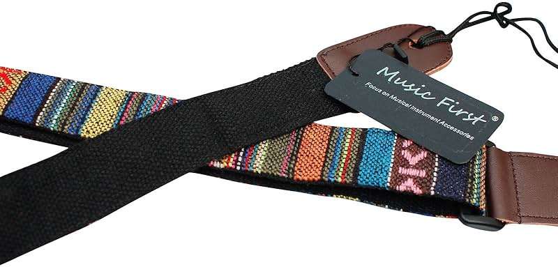 MUSIC FIRST Classic Country style Soft Yarn-dyed fabric & Genuine Leather Ukulele Strap Ukulele Shoulder Strap Version 2.0 With a MUSIC FIRST Genuine Leather Str. Locker - Image 6