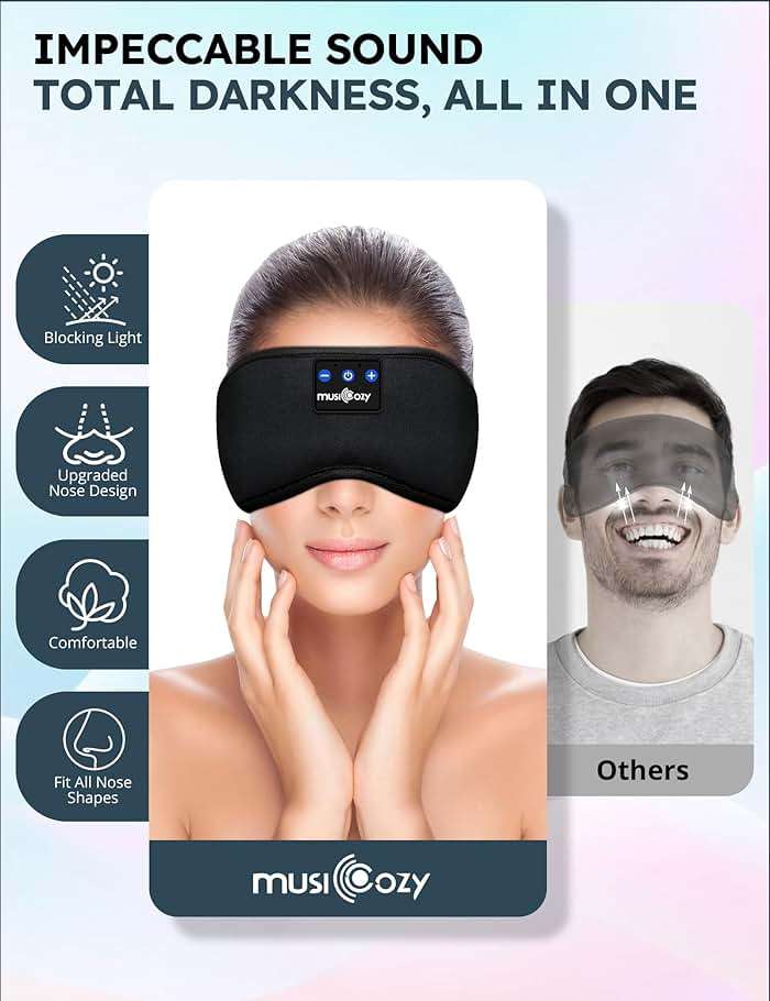 MUSICOZY Sleep Headphones, Bluetooth 5.4 Sleep Mask Headband Headphones Sleeping Eye Mask, Wireless Music Earbuds Earphones with HD Stereo Speakers for Side Sleepers, Cool Gadgets Unique Gift - Image 5
