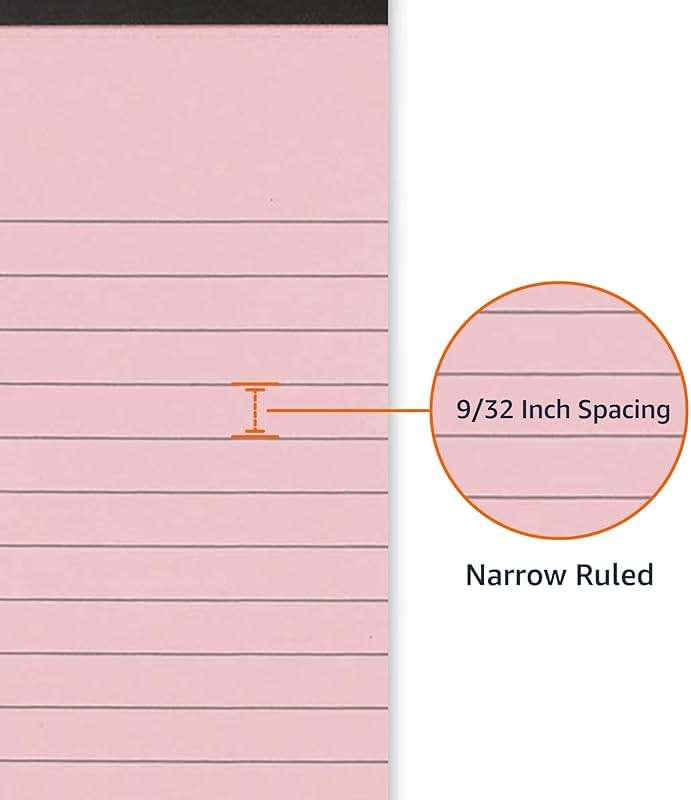 Amazon Basics Narrow Ruled Writing Pads, Perforated, 5" x 8", Multicolor, 6-Pack of 50 Sheets - Image 4