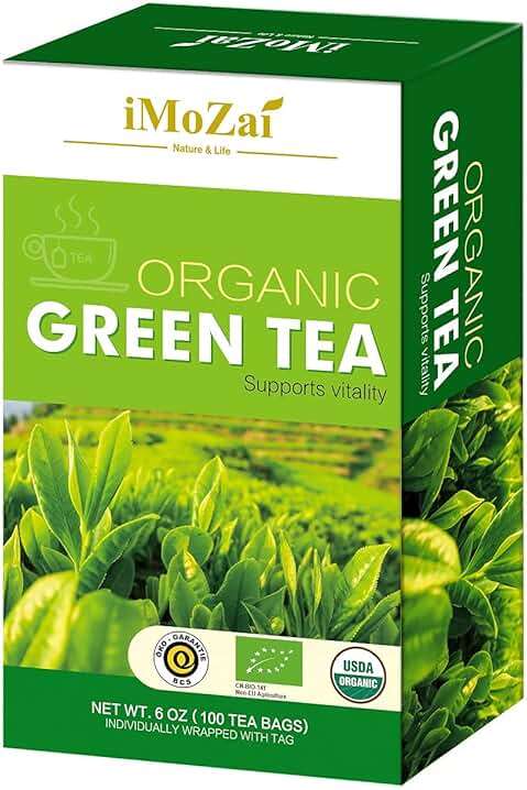 Imozai Organic Green Tea Bags 100 Count Individually Wrapped - Image 1