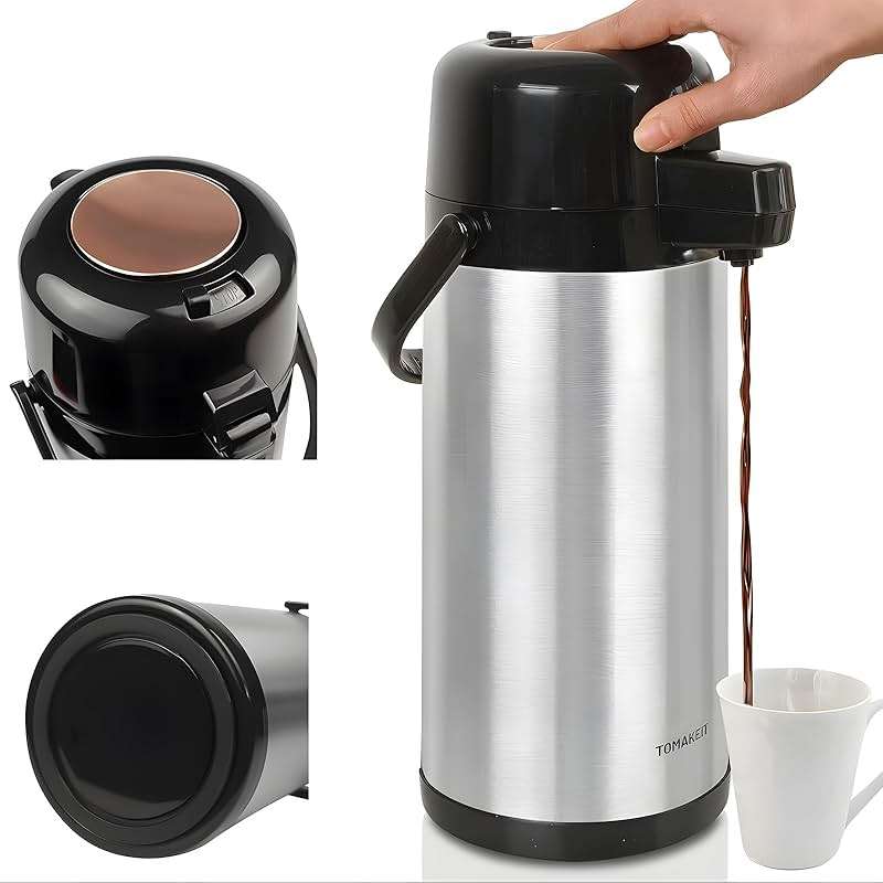 TOMAKEIT Airpot Coffee Carafe for Keeping Hot,102oz/3L Coffee Dispenser Thermal with Pump,Insulated Stainless Steel Hot Beverage Dispenser for Parties,Thermal Carafe for Hot Drinks Water Tea Chocolate - Image 1