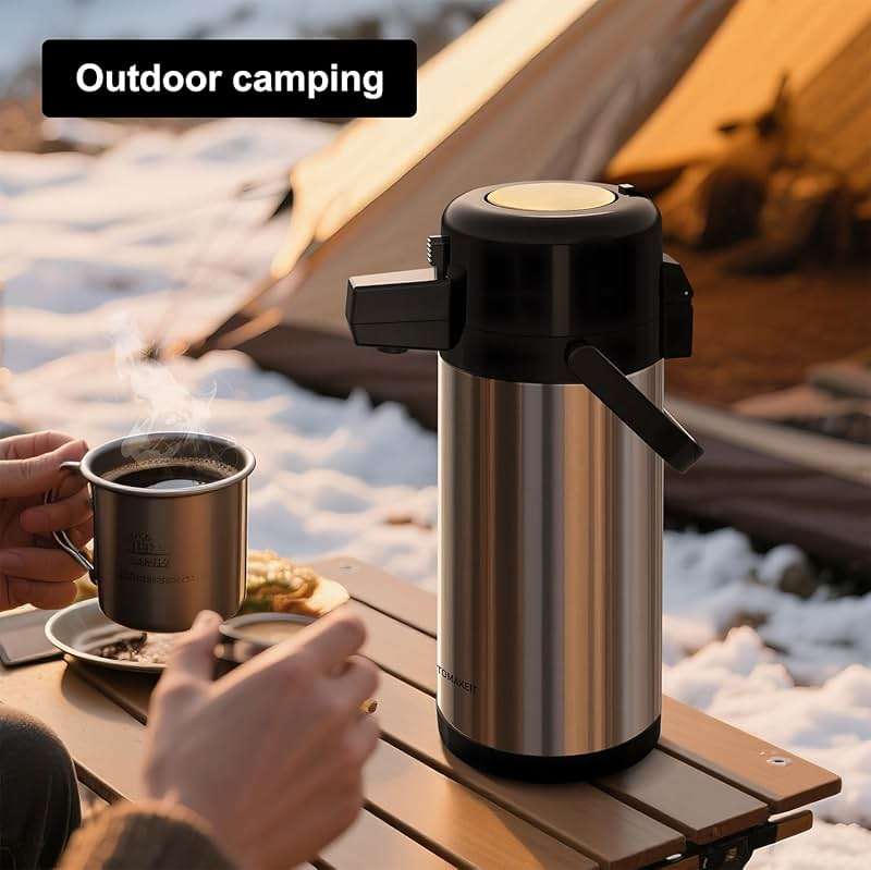TOMAKEIT Airpot Coffee Carafe for Keeping Hot,102oz/3L Coffee Dispenser Thermal with Pump,Insulated Stainless Steel Hot Beverage Dispenser for Parties,Thermal Carafe for Hot Drinks Water Tea Chocolate - Image 2
