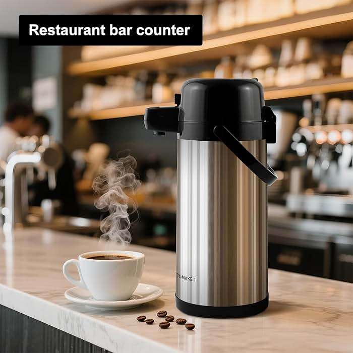 TOMAKEIT Airpot Coffee Carafe for Keeping Hot,102oz/3L Coffee Dispenser Thermal with Pump,Insulated Stainless Steel Hot Beverage Dispenser for Parties,Thermal Carafe for Hot Drinks Water Tea Chocolate - Image 6