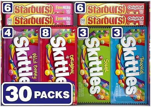 SKITTLES & STARBURST Assorted Chewy Candy Variety Pack for Holidays, Gifts, Parties, Candy Assortment, 62.79 oz (30 Count) Bulk Box - Image 1