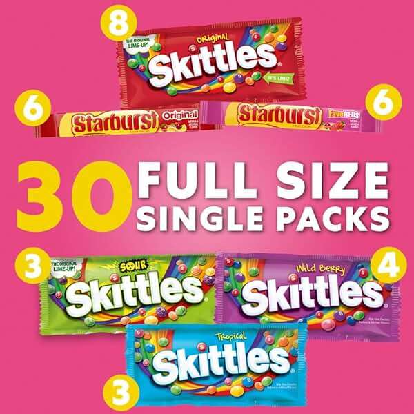 SKITTLES & STARBURST Assorted Chewy Candy Variety Pack for Holidays, Gifts, Parties, Candy Assortment, 62.79 oz (30 Count) Bulk Box - Image 4