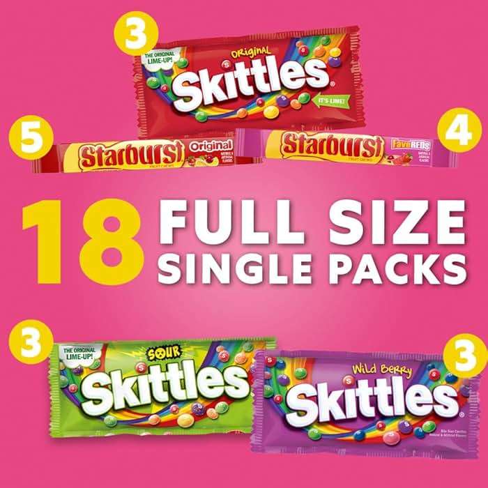 SKITTLES & Starbust Assorted Candy Variety Pack for Holidays, Gifts, Parties, Candy Assortment, 37.05 oz (18 Count) Bulk Box - Image 4