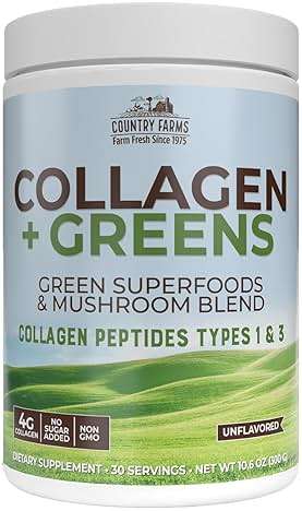 Country Farms Collagen Peptides Powder with Greens Dietary Powder Supplement (Type I, III) for Skin Hair Nail and Joints, Dairy/Sugar Free, Energizing Superfoods, Natural, 10.6 Oz 30 Servings - Image 1