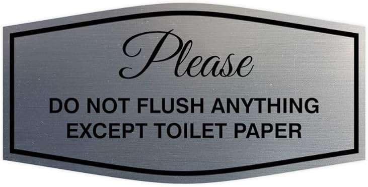 Fancy Please Do Not Flush Anything Except Toilet Paper Sign | Easy Installation | Restroom Signs (Brushed Silver/Black) - Small (1 Pack) - Image 1