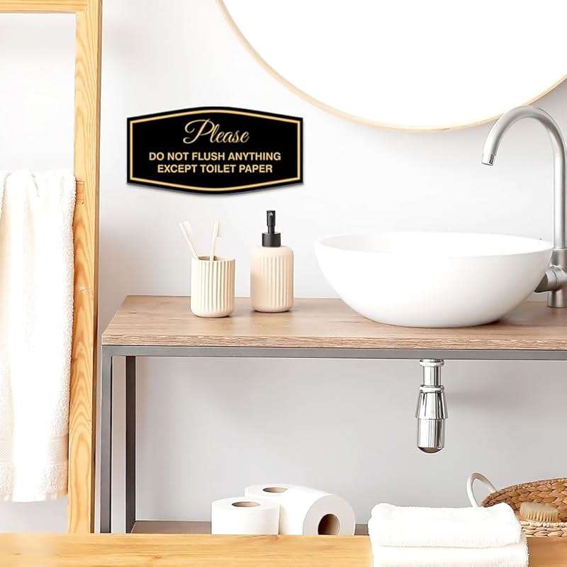 Fancy Please Do Not Flush Anything Except Toilet Paper Sign | Easy Installation | Restroom Signs (Brushed Silver/Black) - Small (1 Pack) - Image 2