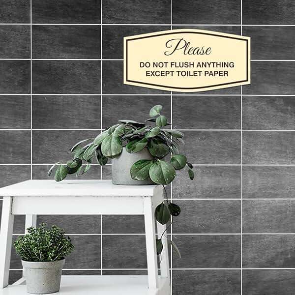 Fancy Please Do Not Flush Anything Except Toilet Paper Sign | Easy Installation | Restroom Signs (Brushed Silver/Black) - Small (1 Pack) - Image 4