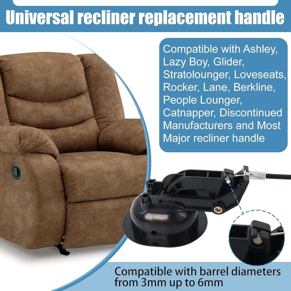 Sofa Chair Recliner Release Pull Handle 3" by 3.5", (2 Set) Recliner Replacement Parts with Release 4.75" Exposed Cable Compatible with Lazy Boyy Ashleyy and Most Furniture Brands Rrecliner Repair - Image 6