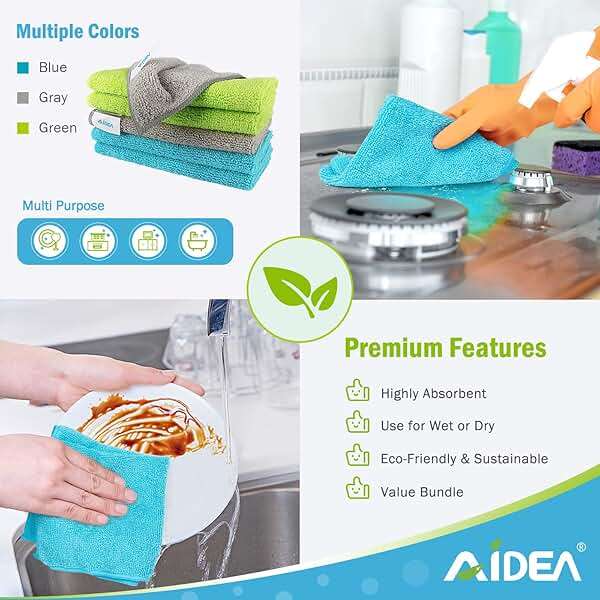 AIDEA Microfiber Cleaning Cloth-100PK, Soft Microfiber Towels for Cars, Absorbent Cleaning Rags, Lint-Free Streak-Free Wash Cloths for House, Kitchen, Window(12in.x12in) - Image 6
