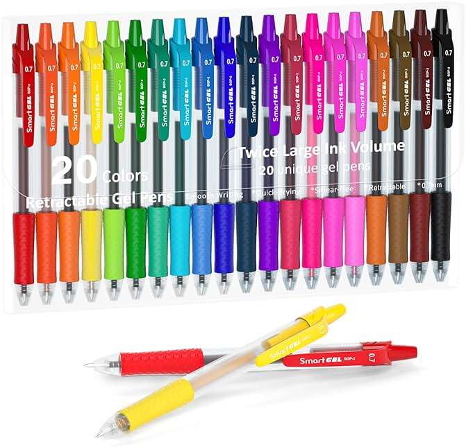 Colored Gel Pens, Lineon 20 Colors Retractable Gel Ink Pens with Grip, Medium Point(0.7mm) Smooth Writing Pens Perfect for Adults and Kids Journal Notebook Planner, Writing in Office and School - Image 1