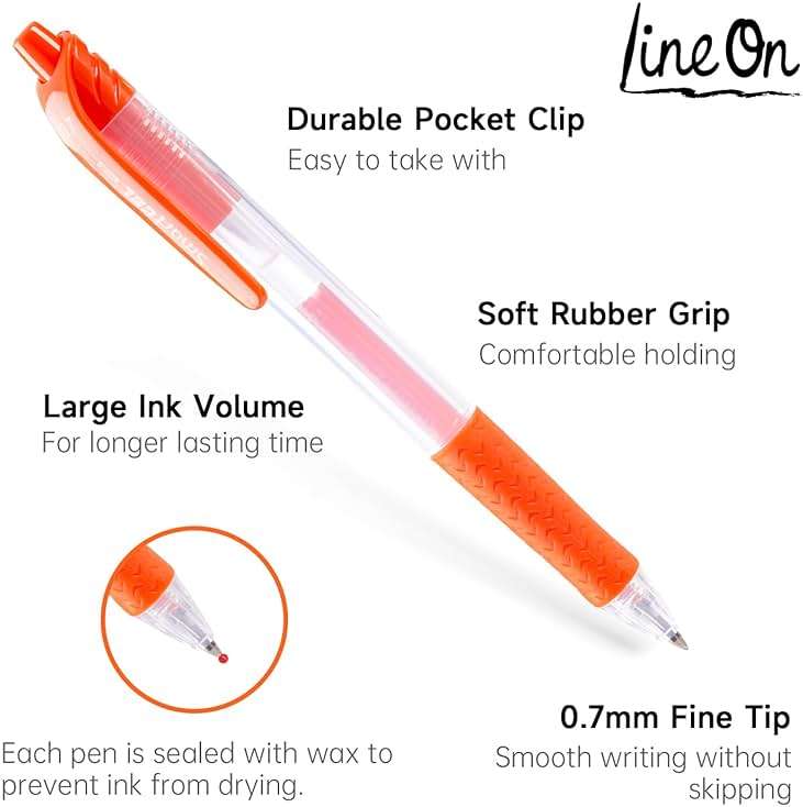 Colored Gel Pens, Lineon 20 Colors Retractable Gel Ink Pens with Grip, Medium Point(0.7mm) Smooth Writing Pens Perfect for Adults and Kids Journal Notebook Planner, Writing in Office and School - Image 4
