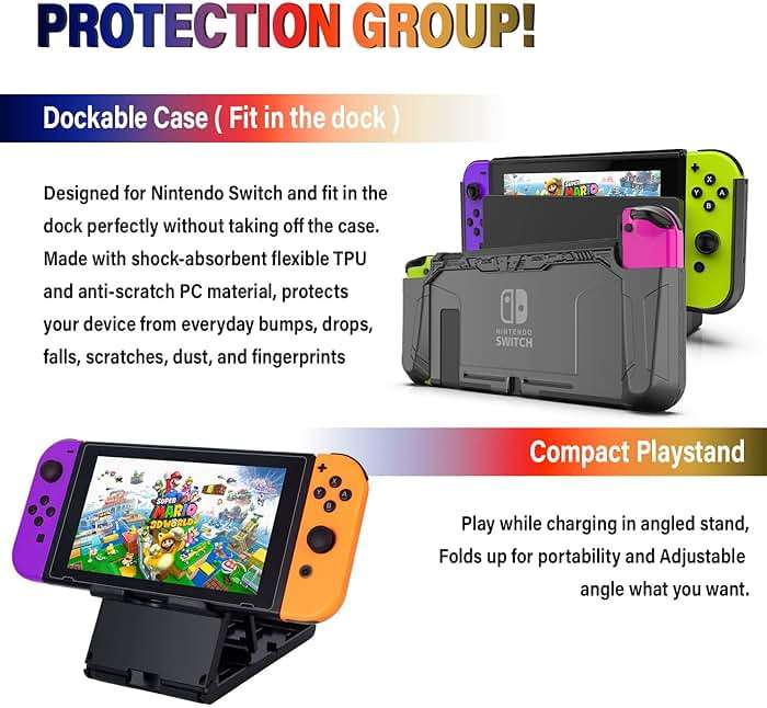Deruitu Switch Accessories Bundle Compatible with Nintendo Switch, Kit with Carrying Case, Screen Protector, Compact Playstand, Game Case, Joystick Cap, Charging Dock,Steering Wheel, (18 in 1) - Image 4