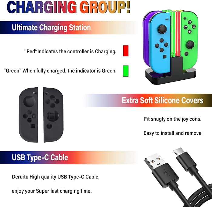 Deruitu Switch Accessories Bundle Compatible with Nintendo Switch, Kit with Carrying Case, Screen Protector, Compact Playstand, Game Case, Joystick Cap, Charging Dock,Steering Wheel, (18 in 1) - Image 6