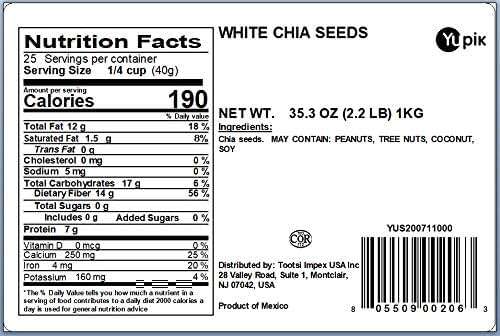 Yupik Raw White Chia Seeds, 2.2 lb (35.2 oz), Gluten-Free, Kosher, Vegan, Natural Seeds, Plant-Based Superfood, Rich in Fiber, Source of Omega-3, Ideal for Chia Pudding & Smoothies, Gels Easily - Image 2