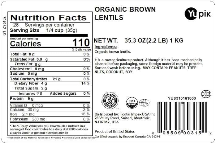 Yupik Organic Brown Lentils, 2.2 lb (35.2 oz), Non-GMO, Vegan, Gluten-Free, Kosher, Raw, Salt-Free, High in Fiber & Protein, Ideal for Soups, Salads & Meat Alternatives - Image 3