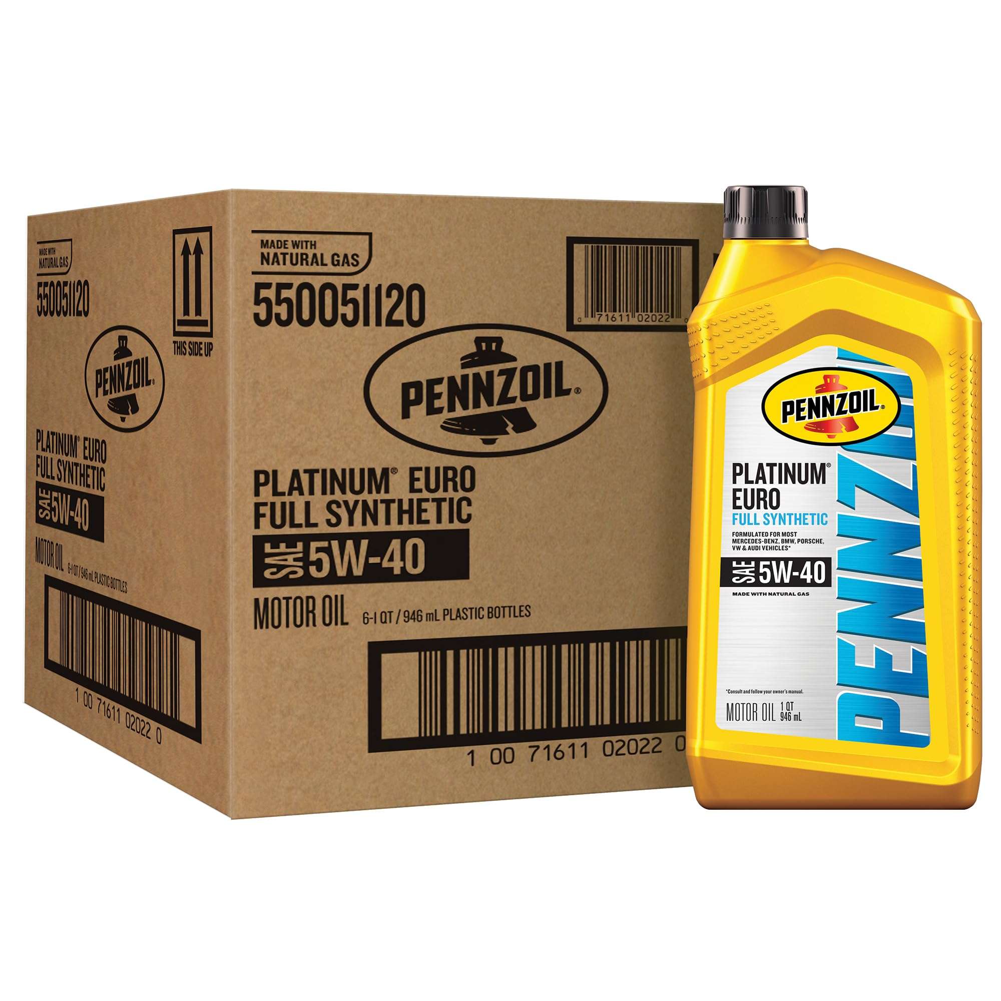 Pennzoil Platinum Euro Full Synthetic 5W-40 Motor Oil, 1 Quart (6 Pack) - Image 1