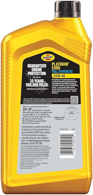 Pennzoil Platinum Euro Full Synthetic 5W-40 Motor Oil, 1 Quart (6 Pack) - Image 2