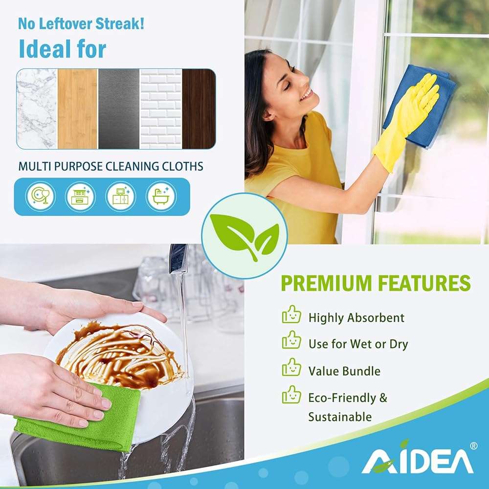AIDEA Microfiber Cleaning Cloth, 50PK, Microfiber Towels for Cars, All Purpose Cleaning Rags for House, Dusting Cloth for Kitchen, Car, Window, 12"×12" - Image 6