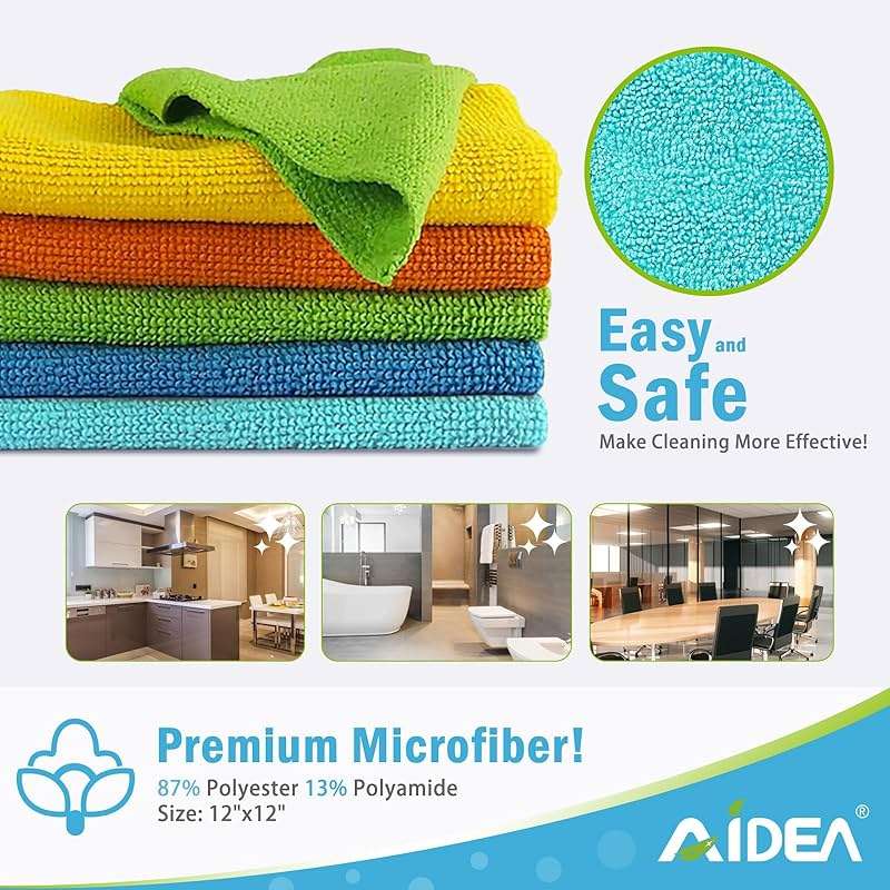 AIDEA Microfiber Cleaning Cloth, 50PK, Microfiber Towels for Cars, All Purpose Cleaning Rags for House, Dusting Cloth for Kitchen, Car, Window, 12"×12" - Image 7