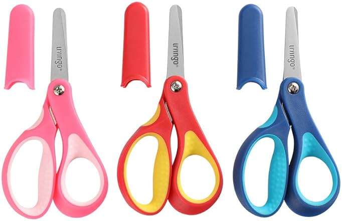 LIVINGO 5" Small School Student Blunt Kids Craft Scissors, Sharp Stainless Steel Blades Safety Comfort Grip for Children Cutting Paper, Assorted Color, 3 Pack - Image 1