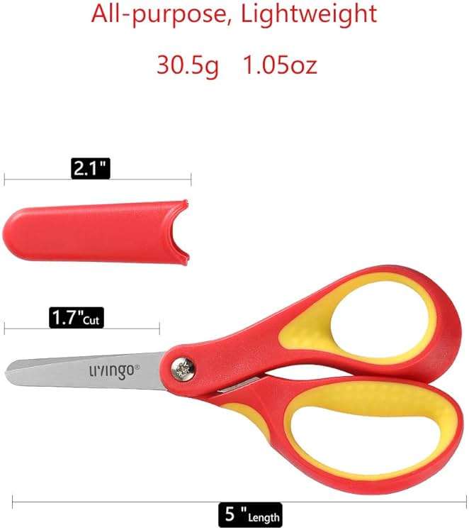LIVINGO 5" Small School Student Blunt Kids Craft Scissors, Sharp Stainless Steel Blades Safety Comfort Grip for Children Cutting Paper, Assorted Color, 3 Pack - Image 3
