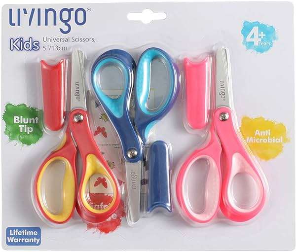 LIVINGO 5" Small School Student Blunt Kids Craft Scissors, Sharp Stainless Steel Blades Safety Comfort Grip for Children Cutting Paper, Assorted Color, 3 Pack - Image 5