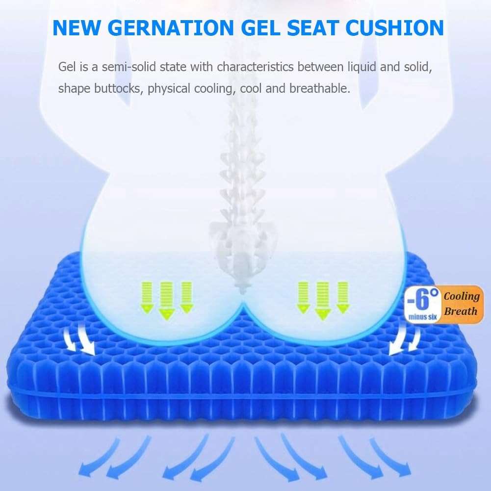 Helishy Gel Seat Cushion, Double Thick Egg Gel Cushion for Pressure Pain Relief, Breathable Wheelchair Cushion Chair Pads for Car Seat Office Chair (16x14x1.65inch) - Image 3