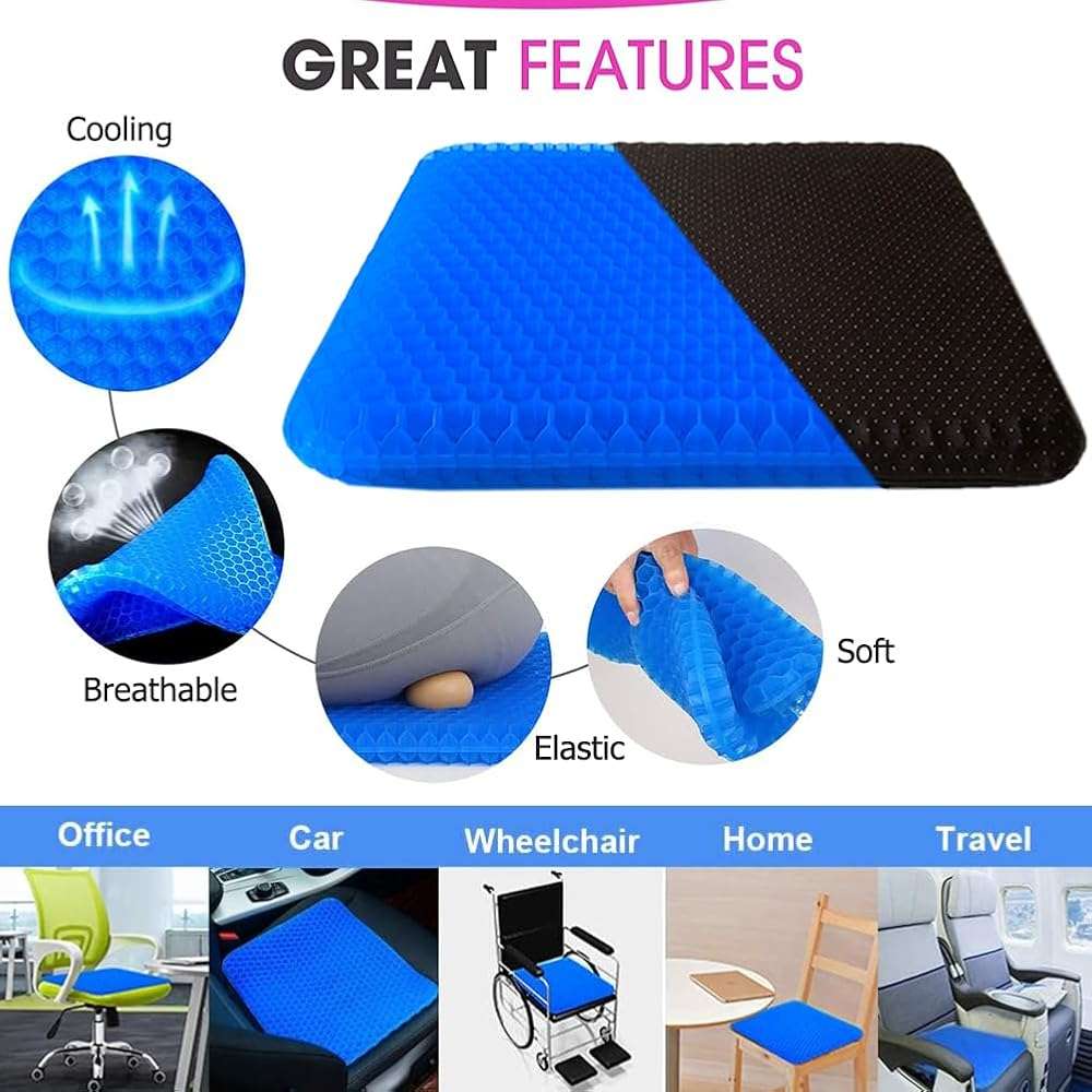 Helishy Gel Seat Cushion, Double Thick Egg Gel Cushion for Pressure Pain Relief, Breathable Wheelchair Cushion Chair Pads for Car Seat Office Chair (16x14x1.65inch) - Image 4