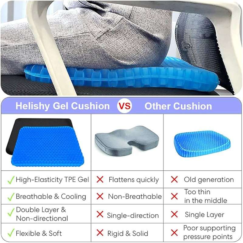 Helishy Gel Seat Cushion, Double Thick Egg Gel Cushion for Pressure Pain Relief, Breathable Wheelchair Cushion Chair Pads for Car Seat Office Chair (16x14x1.65inch) - Image 6