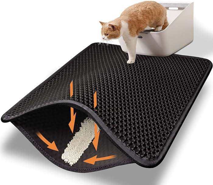 Cat Litter Mat Litter Box Mat, EVA Honeycomb Double Layer Design, Urine & Waterproof, Scatter Control Kitty Litter Mat, Less Waste, Easier To Clean,Washable, Black - Image 1