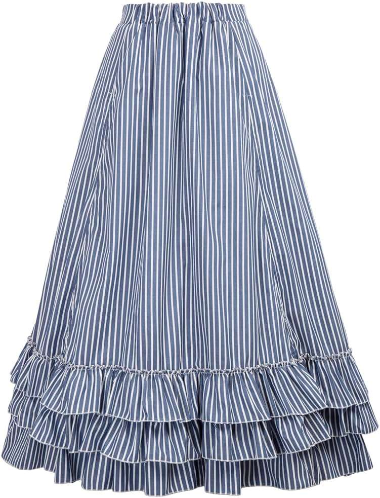 Belle Poque Women's Vintage Stripes Gothic Victorian Skirt Renaissance Style Falda - Image 3