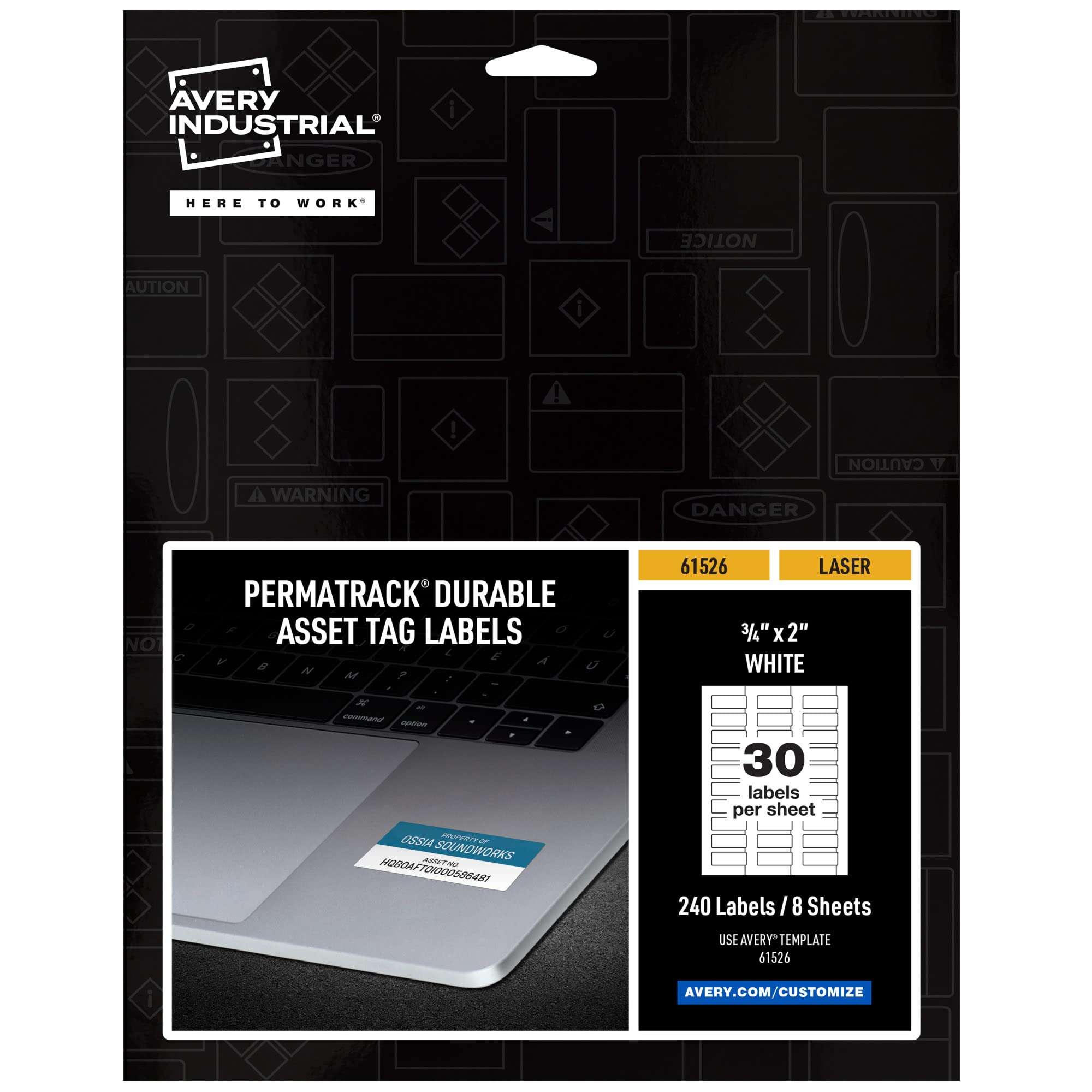 Avery White Asset Tag Labels, 3/4" x 2", Laser Printable Tags, 240 Waterproof Labels (61526) - Image 1