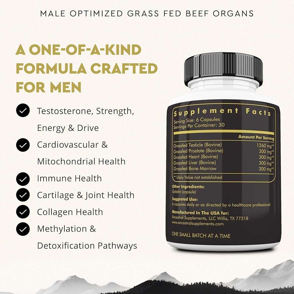 Ancestral Supplements Mofo, Supplements for Men, Support for Energy Levels and Overall Men's Health and Wellness, Non-GMO Grass Fed Beef Organ Supplement with Liver, No Fillers, 180 Capsules - Image 3