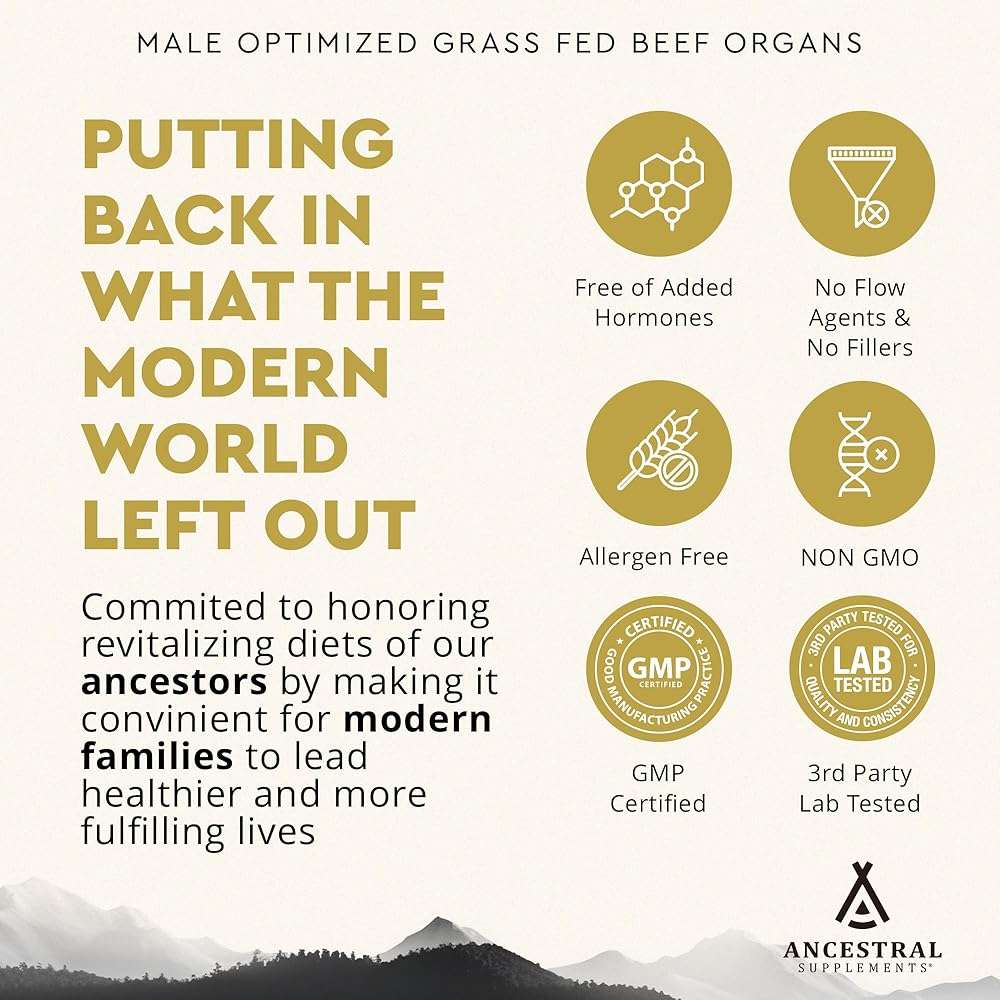 Ancestral Supplements Mofo, Supplements for Men, Support for Energy Levels and Overall Men's Health and Wellness, Non-GMO Grass Fed Beef Organ Supplement with Liver, No Fillers, 180 Capsules - Image 5
