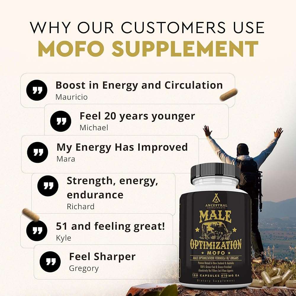 Ancestral Supplements Mofo, Supplements for Men, Support for Energy Levels and Overall Men's Health and Wellness, Non-GMO Grass Fed Beef Organ Supplement with Liver, No Fillers, 180 Capsules - Image 6
