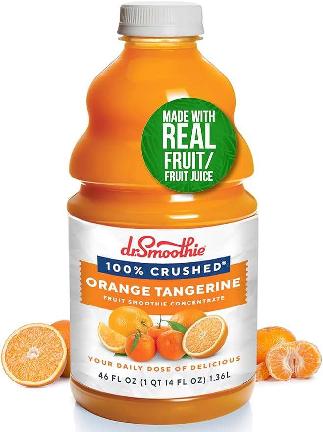 Dr. Smoothie 100% Crushed Orange Tangerine – No Added Sugar, Made with Real Fruits/Fruit Juice – Vegan, No Artificial Colors or Flavors – Sunny Blend of Sweet Oranges & Tangerines – 46 oz Bottle - Image 1