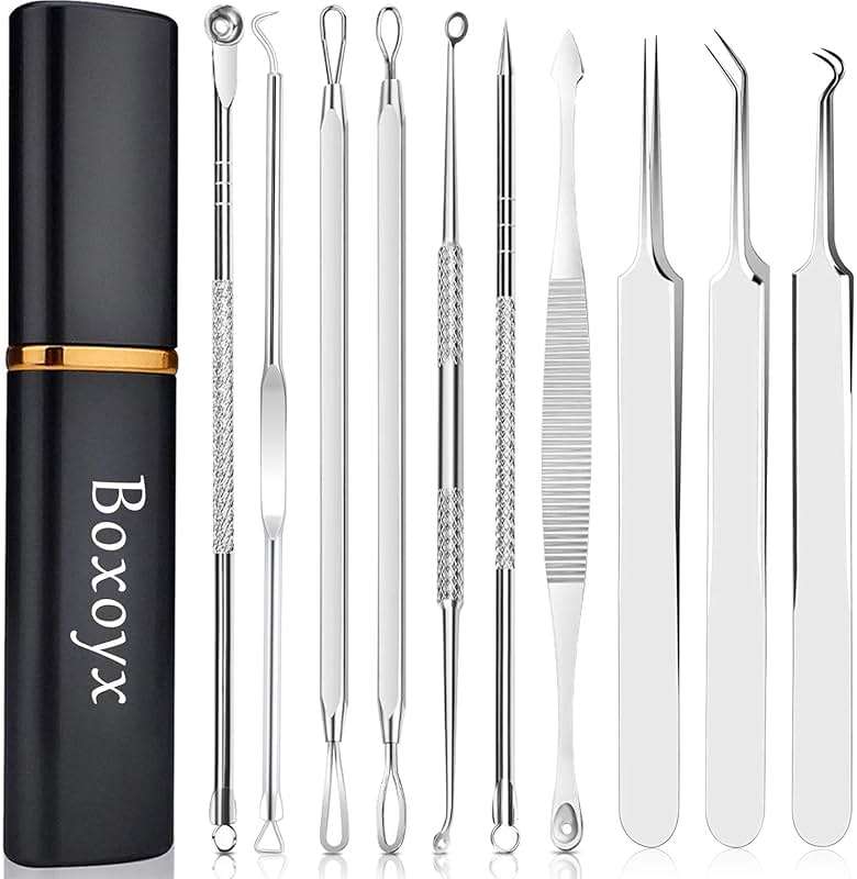 Pimple Popper Tool Kit - Boxoyx 10 Pcs Blackhead Remover Comedone Extractor Kit with Metal Case for Quick and Easy Removal of Pimples, Blackheads, Zit Removing, Forehead,Facial and Nose(Silver) - Image 1