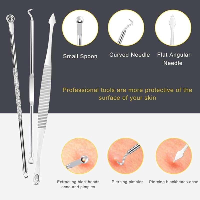 Pimple Popper Tool Kit - Boxoyx 10 Pcs Blackhead Remover Comedone Extractor Kit with Metal Case for Quick and Easy Removal of Pimples, Blackheads, Zit Removing, Forehead,Facial and Nose(Silver) - Image 3