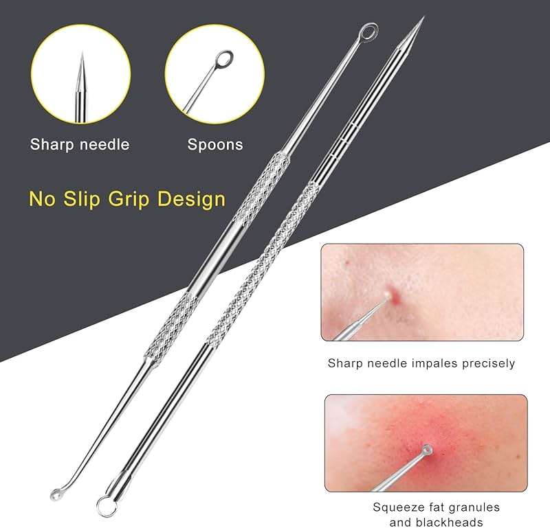 Pimple Popper Tool Kit - Boxoyx 10 Pcs Blackhead Remover Comedone Extractor Kit with Metal Case for Quick and Easy Removal of Pimples, Blackheads, Zit Removing, Forehead,Facial and Nose(Silver) - Image 5