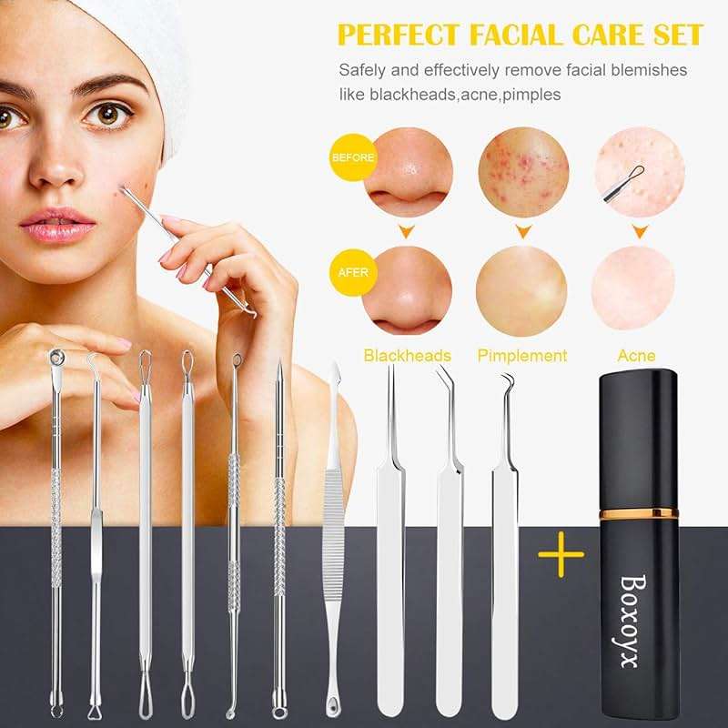 Pimple Popper Tool Kit - Boxoyx 10 Pcs Blackhead Remover Comedone Extractor Kit with Metal Case for Quick and Easy Removal of Pimples, Blackheads, Zit Removing, Forehead,Facial and Nose(Silver) - Image 6