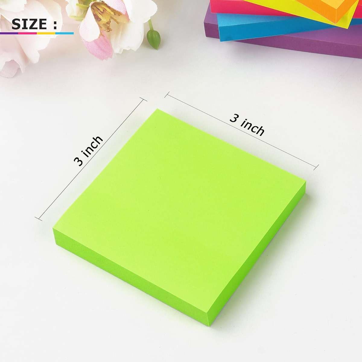Winner Aura 3x3 Inch Bright Colors Self-Stick Sticky Notes, 6 Pack, 100 Sheets per Pad, Total 600 Sheets - Image 3