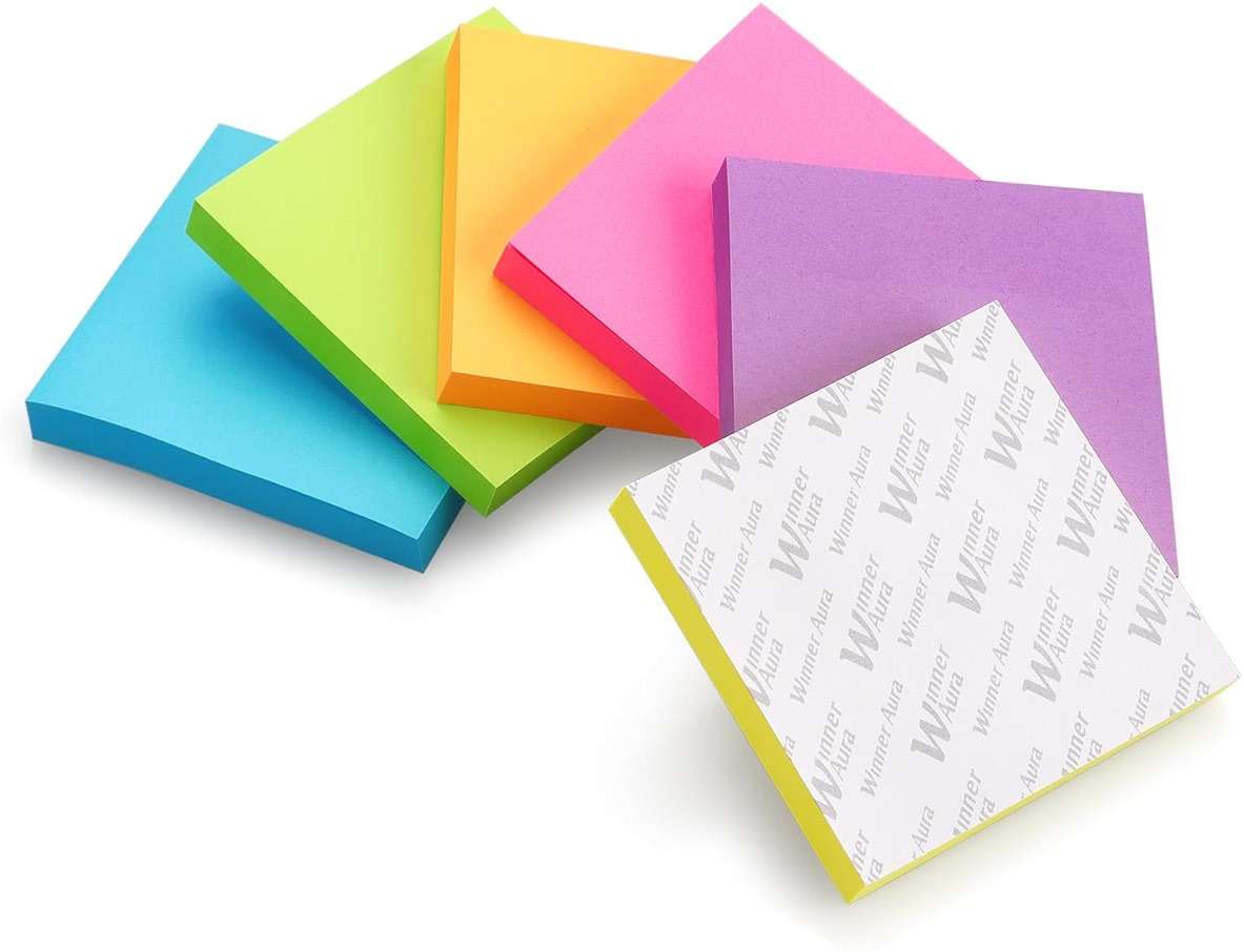 Winner Aura 3x3 Inch Bright Colors Self-Stick Sticky Notes, 6 Pack, 100 Sheets per Pad, Total 600 Sheets - Image 8