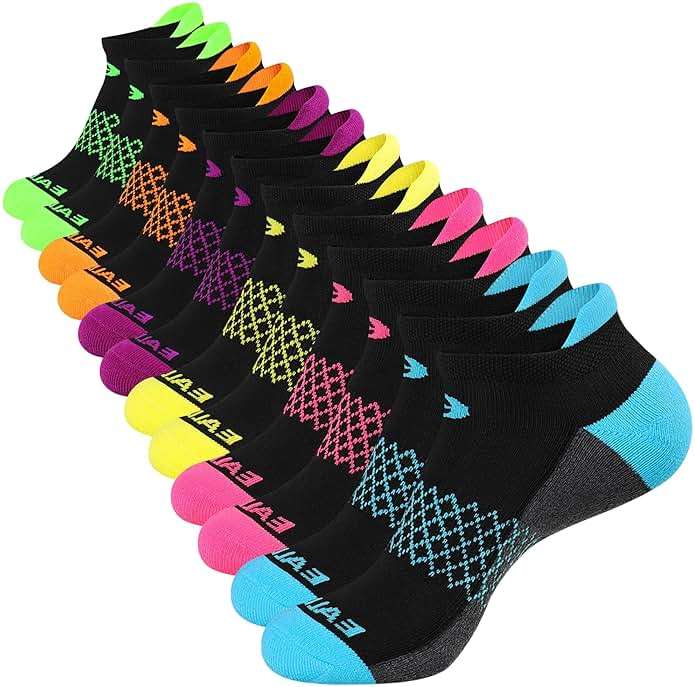 eallco Womens Ankle Socks 6 Pairs Running Athletic Cushioned Sole Socks With Tab - Image 1