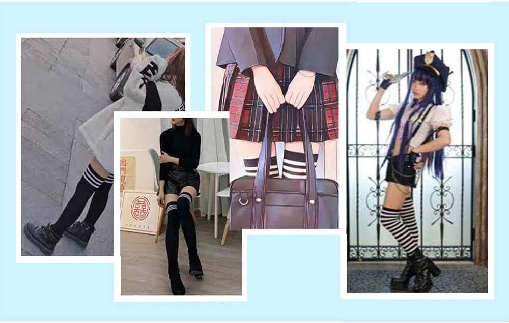 ZIXIANNIU Halloween Womens Long Striped Thigh High Socks, Black | Cotton, Over the Knee, Leg Warmers, Christmas Stockings - Image 3
