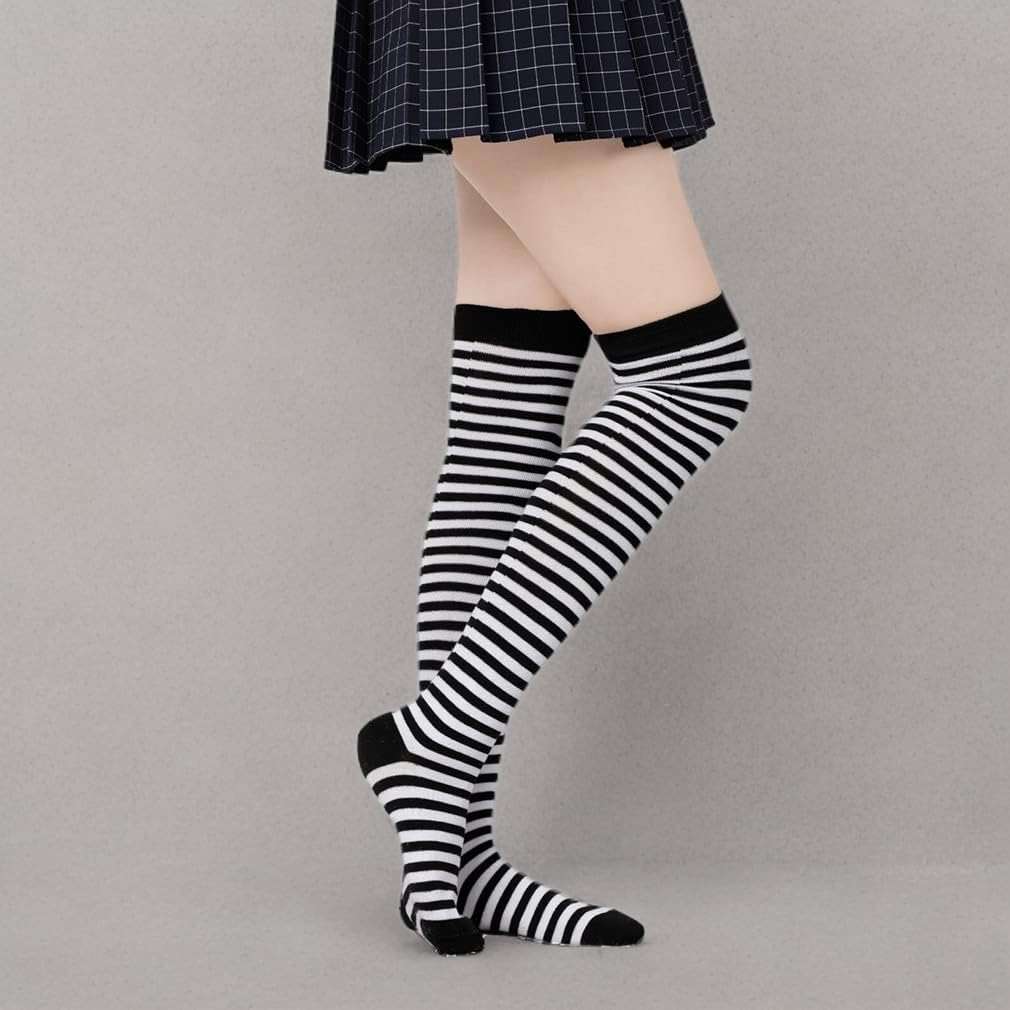 ZIXIANNIU Halloween Womens Long Striped Thigh High Socks, Black | Cotton, Over the Knee, Leg Warmers, Christmas Stockings - Image 5