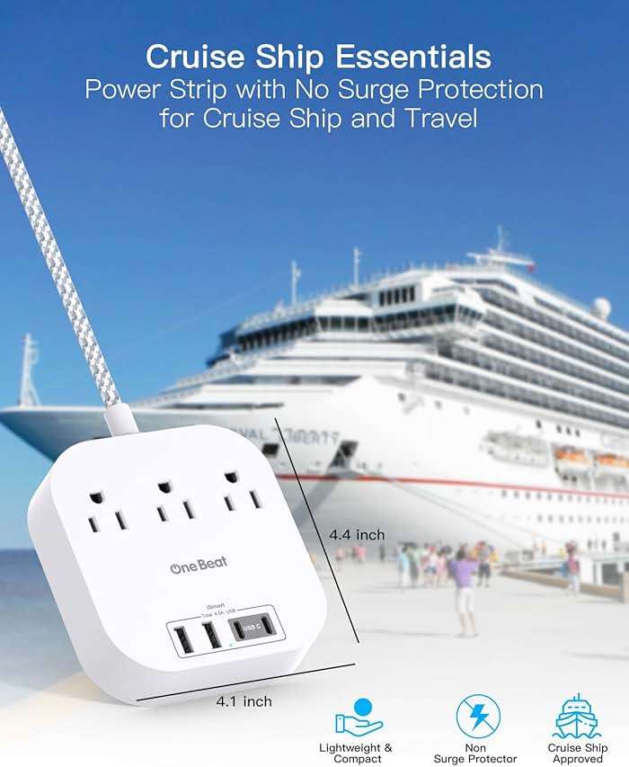 One Beat Power Strip with USB C, 3 Outlets 4 USB Ports (22.5W/4.5A) Desktop Charging Station, Flat Plug, 6ft Braided Extension Cord, Non Surge Protector for Travel, Cruise Ship, ETL Listed - Image 4